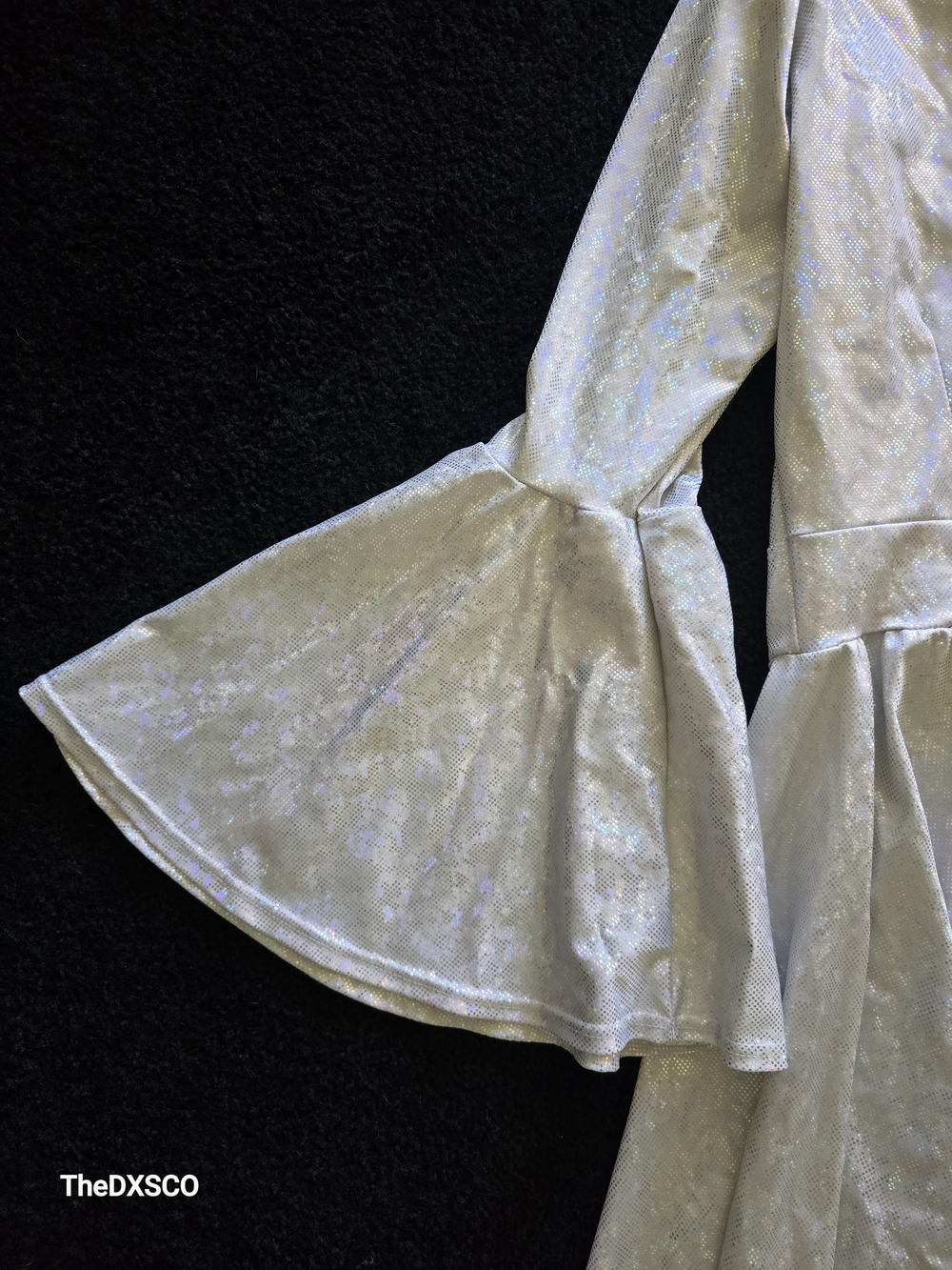 Iheartraves Ivory Iridescent Holographic High-Low Bell Sleeve Dress - Picture 2 of 4